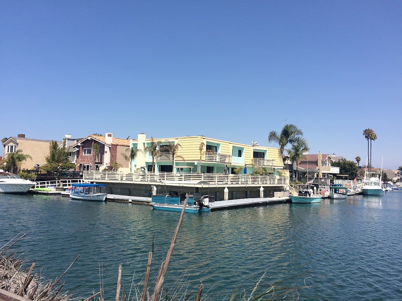Boats and waterfront homes at Channel Islands Harbor in Oxnard