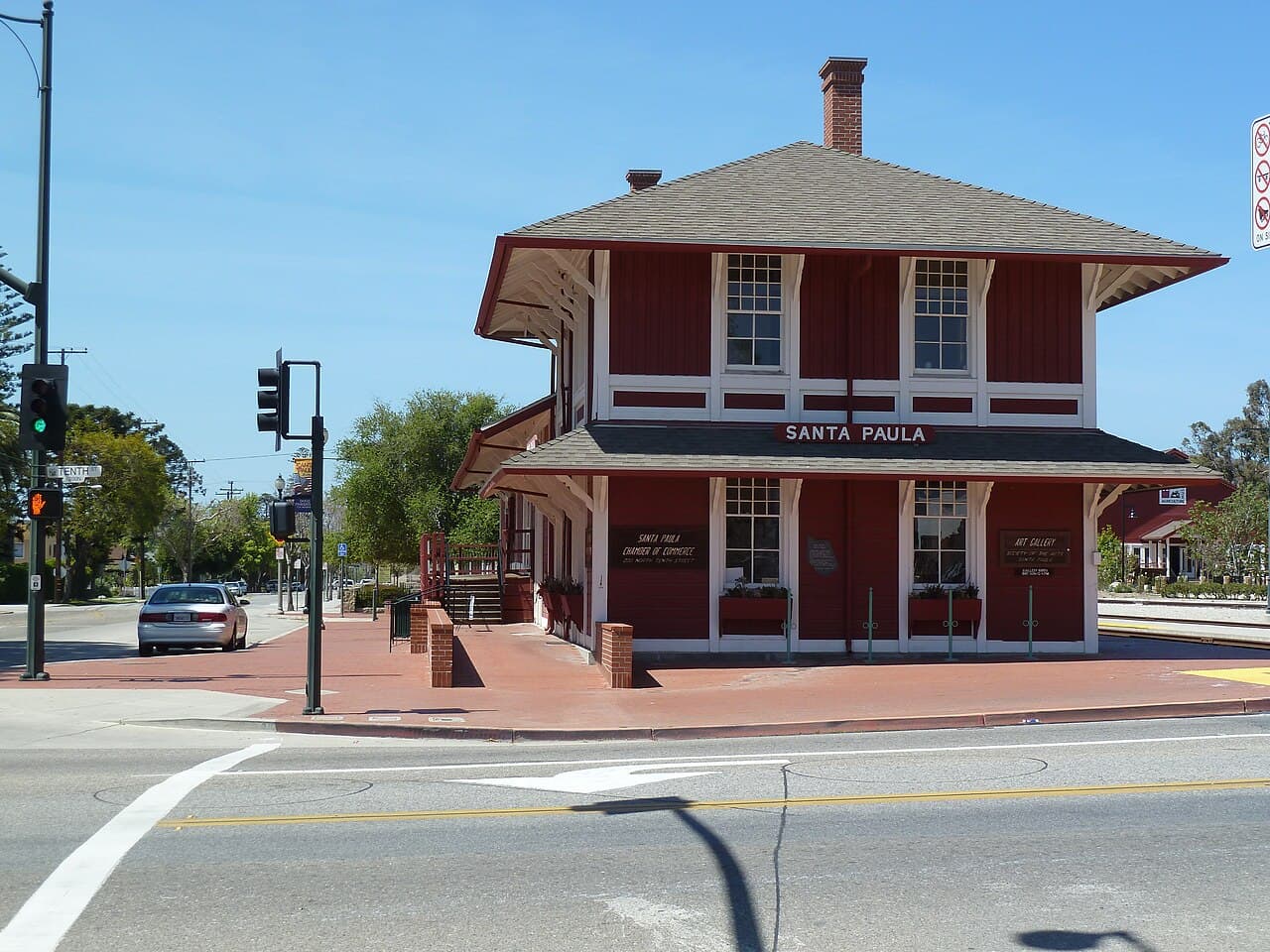 The historic red train depot in downtown Santa Paula