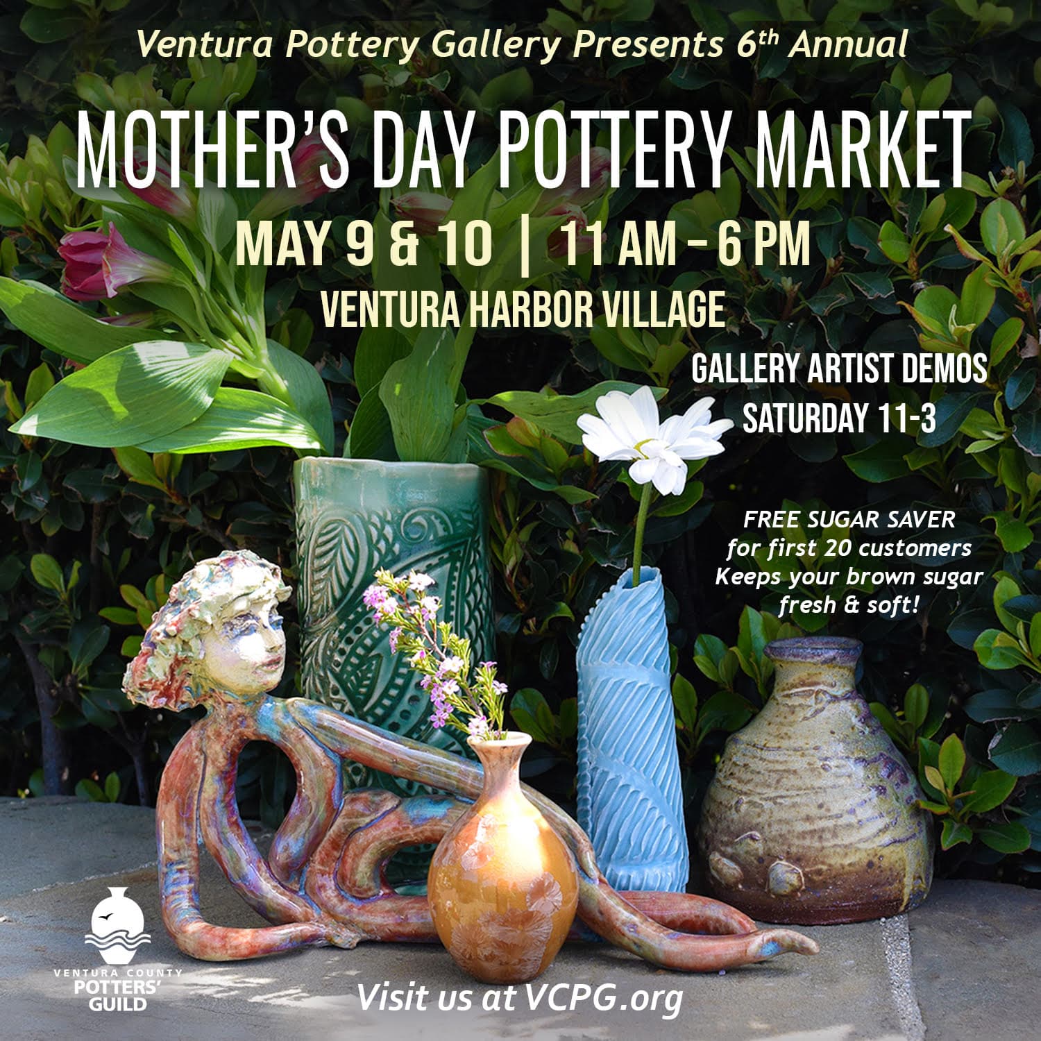 Handcrafted pottery from the 6th Annual Mother's Day Market at Ventura Pottery Gallery